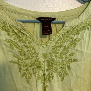 Multiples Olive Green Embroidered Tunic Top
